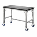 Tavolo da Lavoro in Acciaio Inox con Ruote e Piano Nero in Laminato