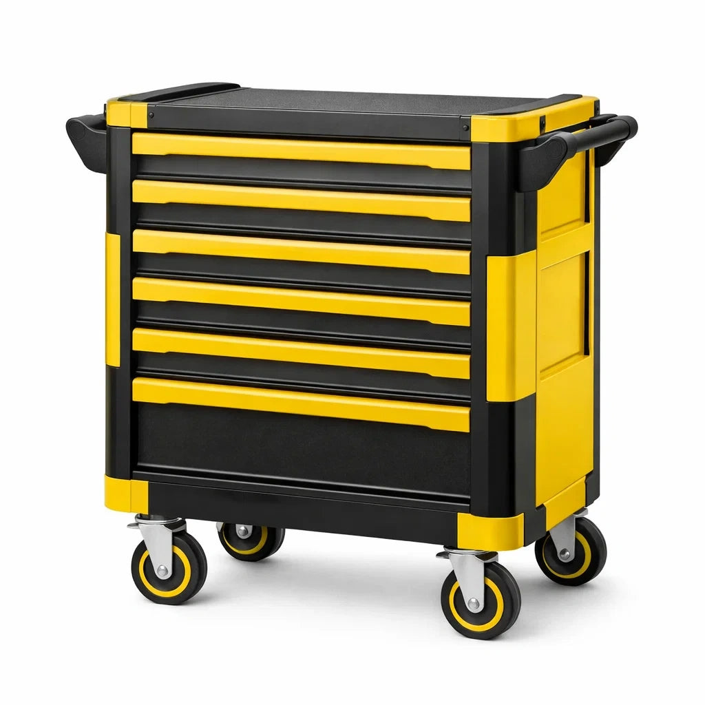 Carrello porta attrezzi con 7 cassetti in metallo e plastica giallo/nero