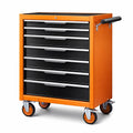 Carrello portautensili in metallo arancione e nero a 7 cassetti