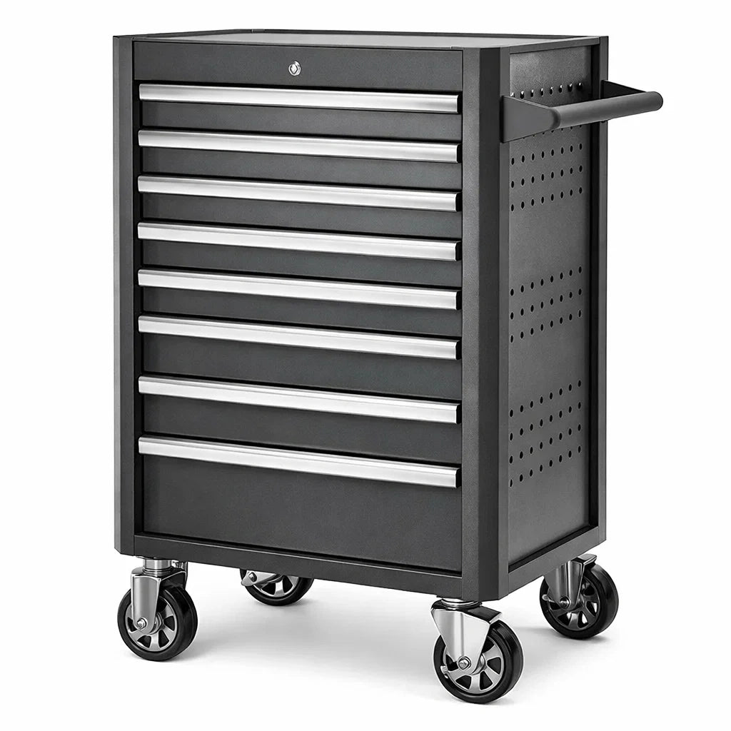 Carrello portautensili in Metallo Nero con 7 Cassetti e Ruote