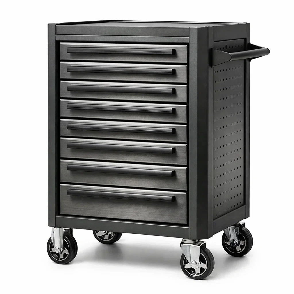 Carrello porta attrezzi in acciaio con 7 cassetti e ruote