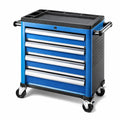 Carrello Portautensili in Acciaio con 5 Cassetti e Ruote di Colore Blu