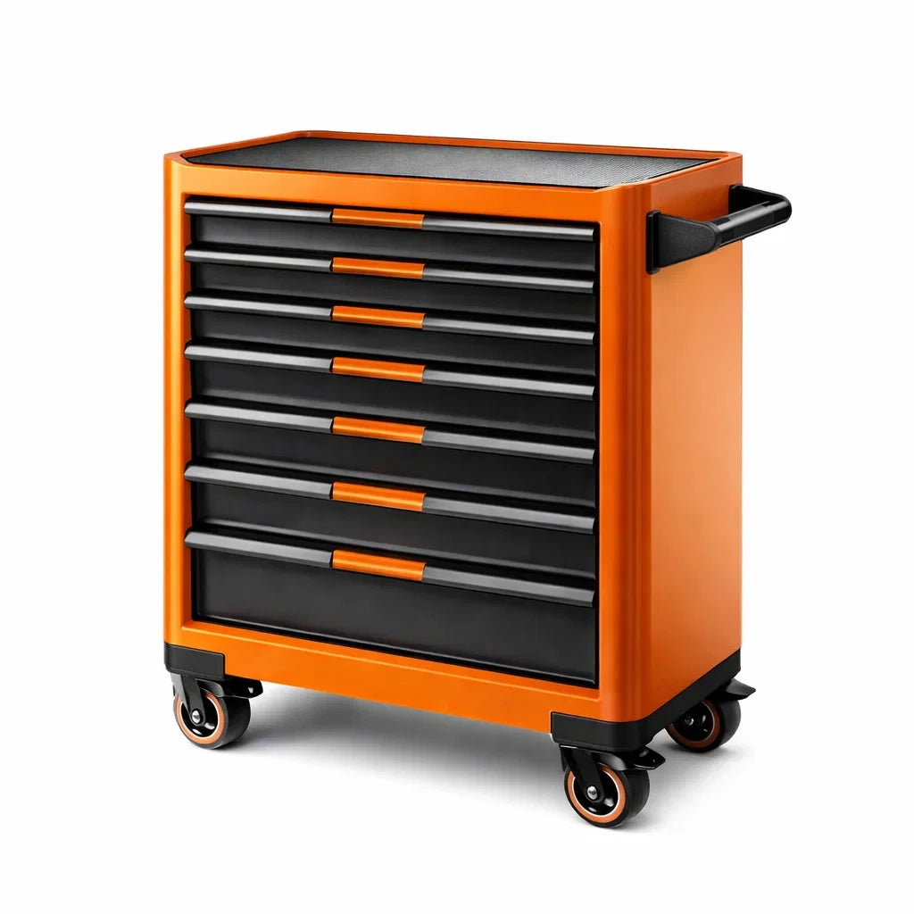Carrello porta attrezzi in metallo con 7 cassetti Arancione/Nero