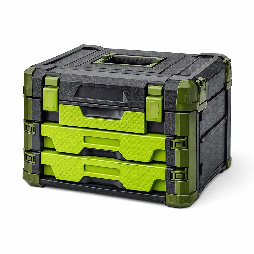 Scatola porta attrezzi in plastica con 3 cassetti Nero/Verde