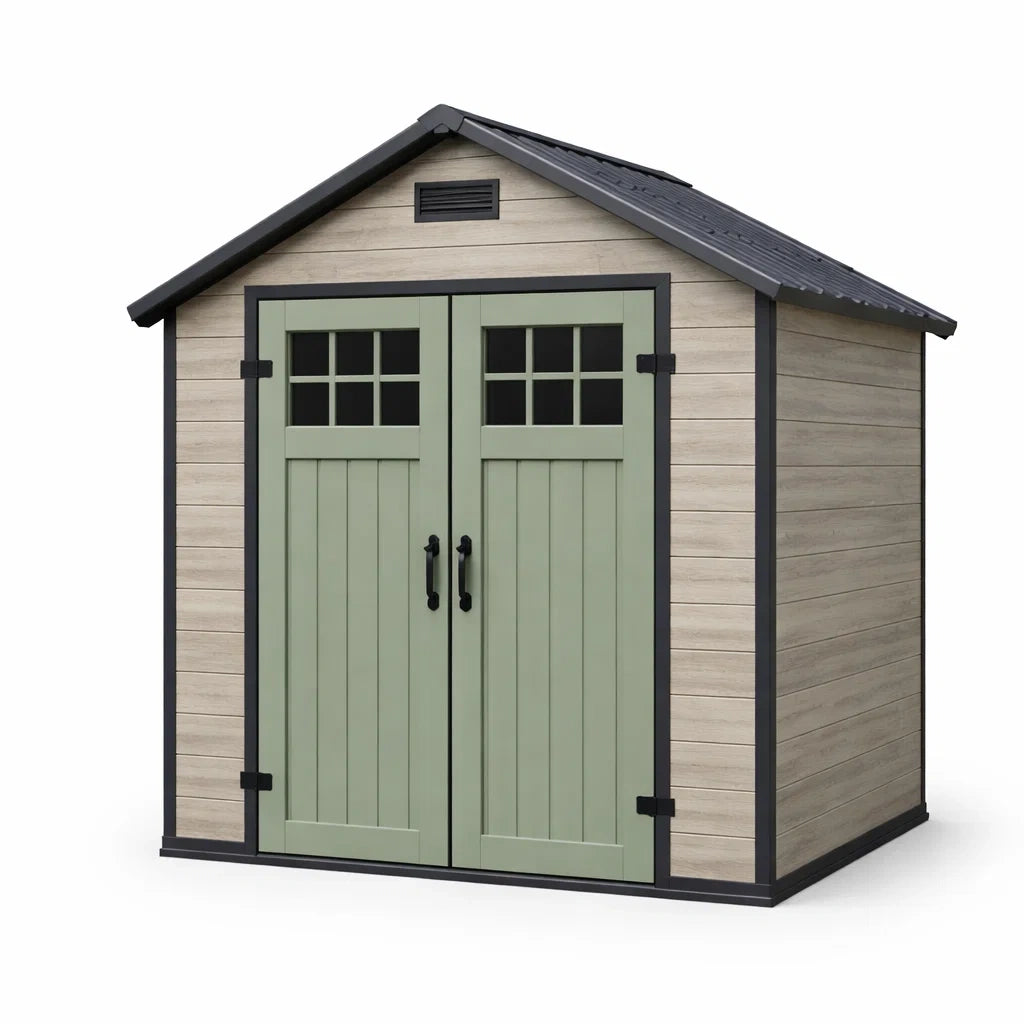 Capanno da Giardino in Resina Verde e Beige con Porte Doppie