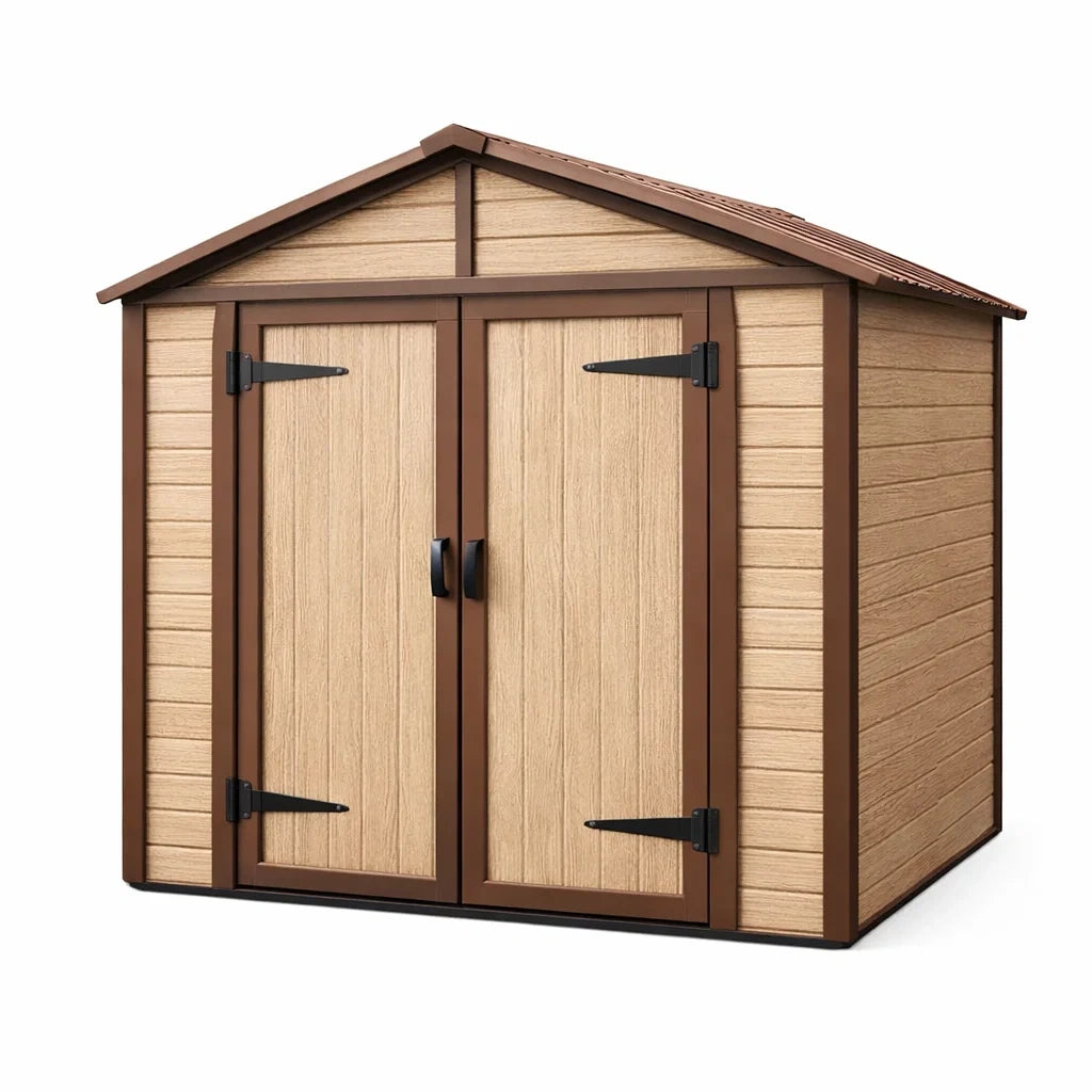 Capanno da Giardino in Metallo e Composito 2 Porte Marrone 213x130x185 cm