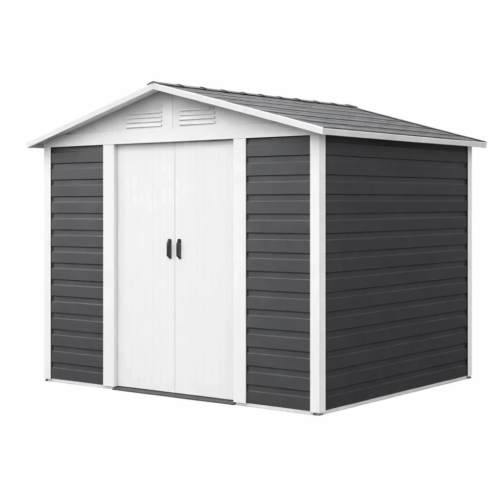 Capanno da Giardino in PVC Antracite e Bianco con Porte Doppie