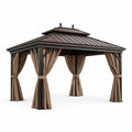 Gazebo in Alluminio con Tenda in Poliestere 3x4 Metri Marrone e Beige