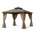 Gazebo da Esterno in Legno con Tetto a Pagoda e Tende Beige