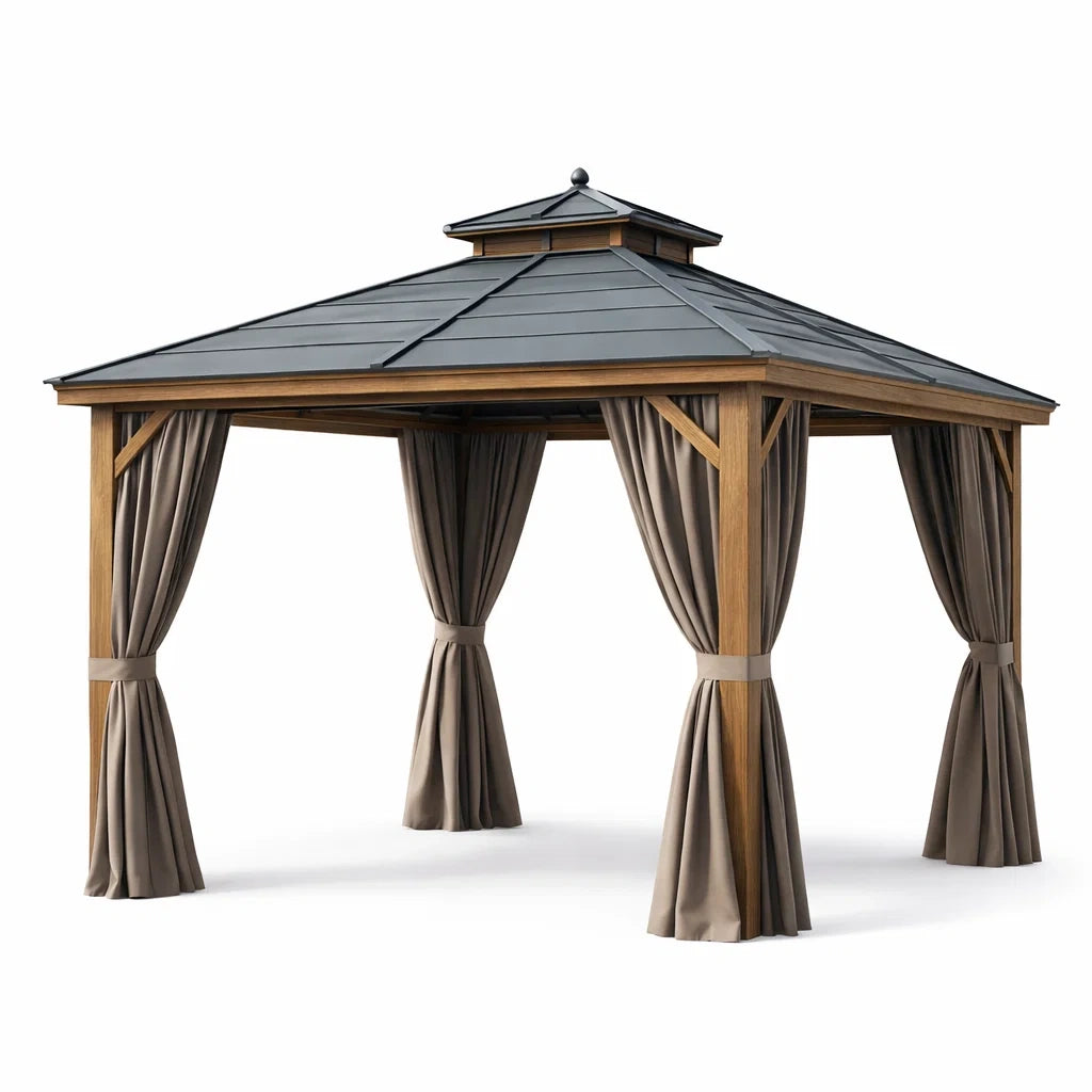 Gazebo da Giardino con Struttura in Legno e Tetto in Metallo