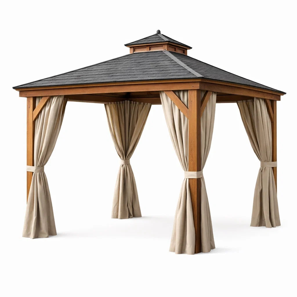 Gazebo da Giardino in Legno con Tenda Removibile
