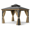 Gazebo in Metallo con Tetto a Due Livelli e Tende in Poliestere Beige