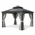 Gazebo in Alluminio con Tettoia Doppio Strato e Tende in Poliestere 300x300x270 cm