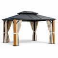 Gazebo da Esterno in Metallo e Legno con Tende in Poliestere