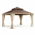 Gazebo da Giardino in Alluminio con Tetto in Policarbonato e Tende in Poliestere