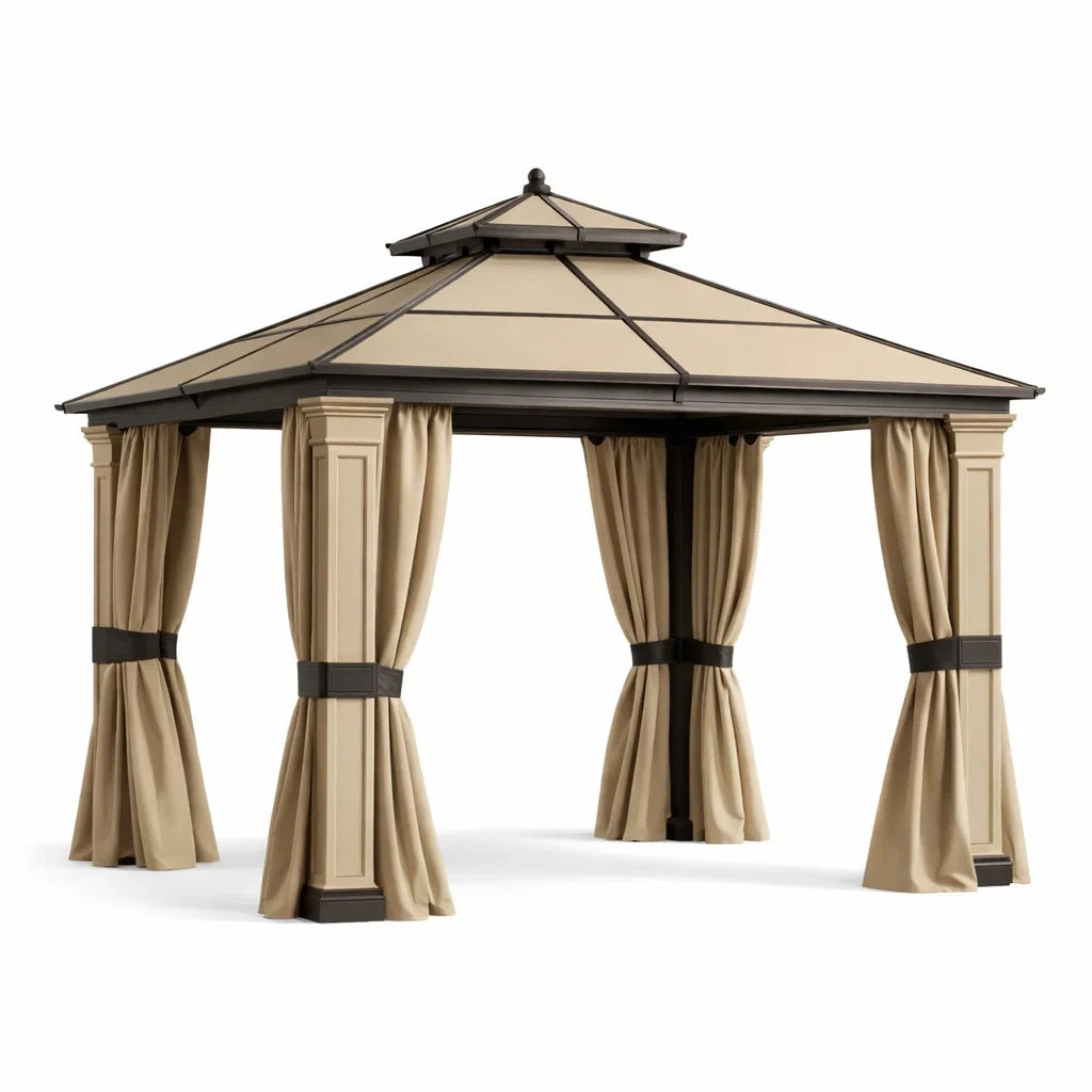 Gazebo da Esterno in Acciaio e Poliestere Beige 3x3m