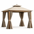 Gazebo da Giardino in Legno di Acacia e Poliestere 3x3m Beige
