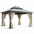 Gazebo da Giardino in Alluminio con Tetto in Acciaio e Tende in Poliestere Beige
