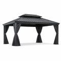 Gazebo in Alluminio con Tetto in Acciaio e Tende in Poliestere Nero 3x4m