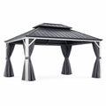 Gazebo in Alluminio con Tetto in Acciaio e Tende in Poliestere Grigio 3x4 m