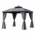 Gazebo in Metallo con Tetto in Alluminio e Tende Grigie 300x400 cm