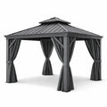Gazebo da Giardino in Alluminio con Tende in Poliestere Grigio