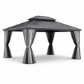 Gazebo da Giardino in Alluminio con Tetto in Metallo e Tende in Poliestere Grigio