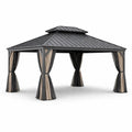 Gazebo in metallo con tetto in acciaio e tende in poliestere