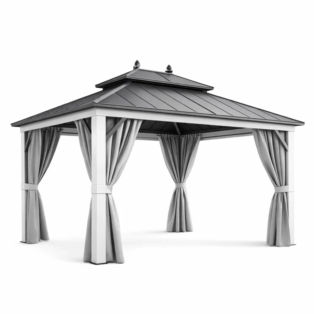 Gazebo in Alluminio con Tetto in Acciaio e Tende in Poliestere 400x300x280 cm