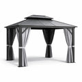 Gazebo da Giardino in Metallo con Tetto in Acciaio e Tende in Tessuto 3x3 m Antracite/Grigio