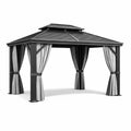 Gazebo da Giardino in Alluminio con Poliestere Grigio e Struttura Nera 3x4m