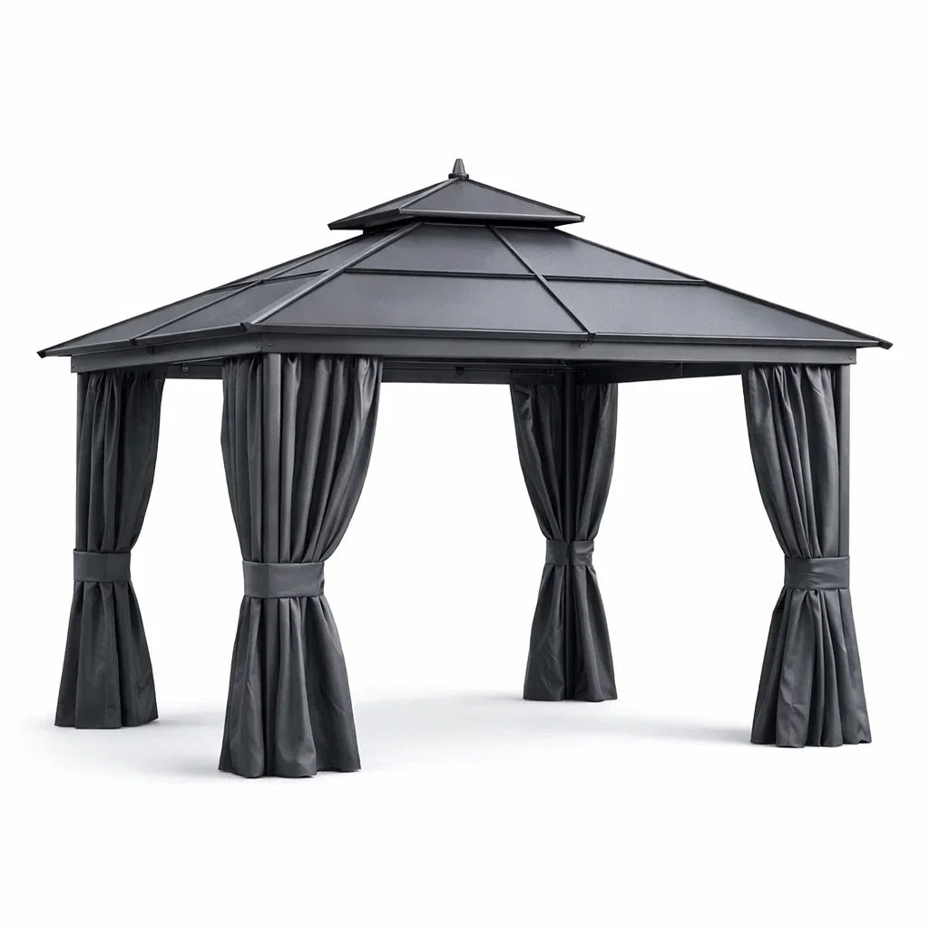 Gazebo da Esterno in Alluminio e Acciaio con Tendaggi in Poliestere
