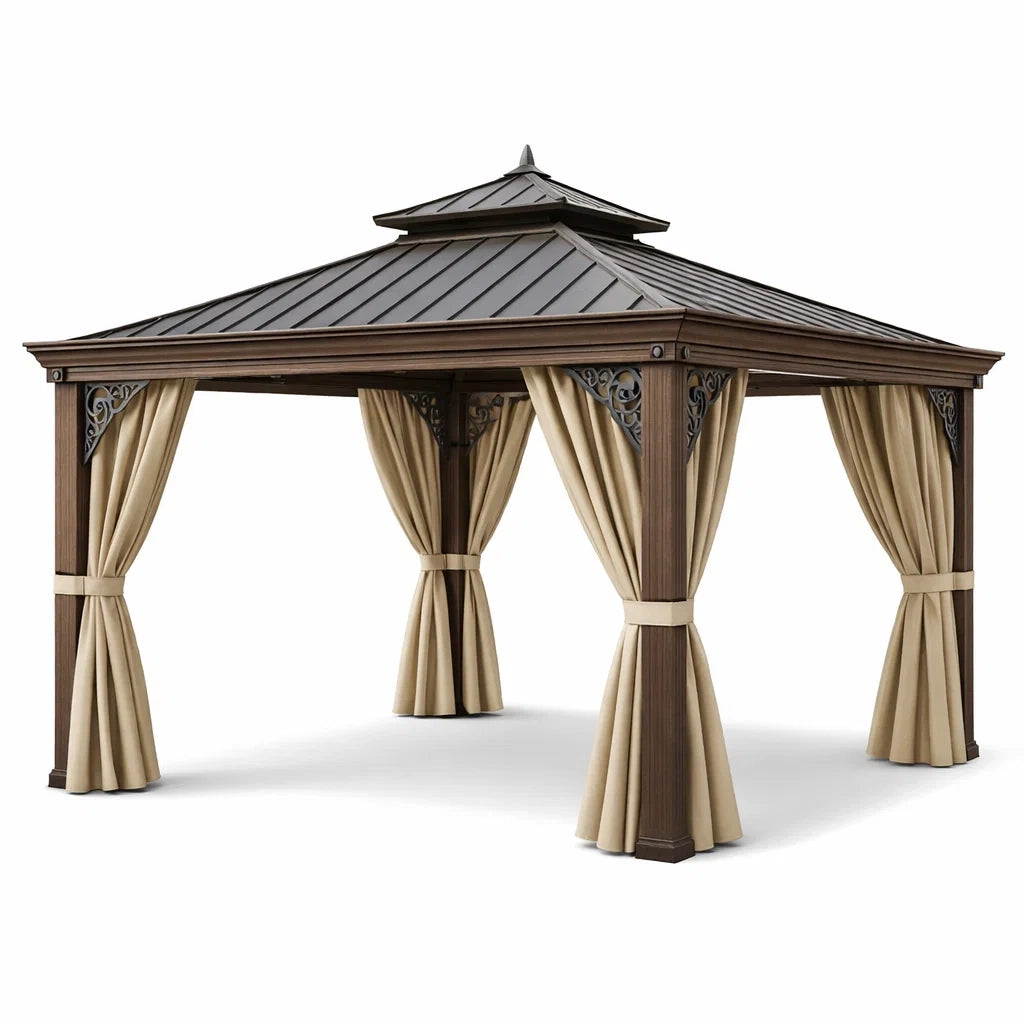 Gazebo da Giardino in Alluminio e Metallo con Tende in Poliestere 300x300 cm