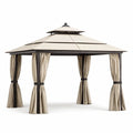 Gazebo in Alluminio con Copertura in Tela di Poliestere Beige 300x300 cm