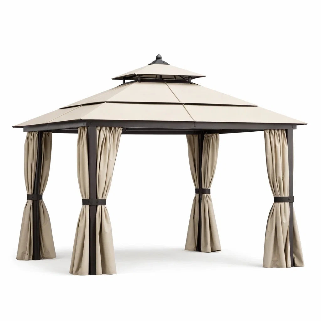 Gazebo in Alluminio con Copertura in Tela di Poliestere Beige 300x300 cm