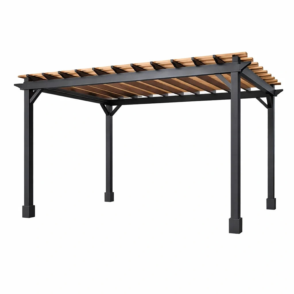 Pergolato da Giardino in Alluminio e Legno Nero 400x300x250 cm